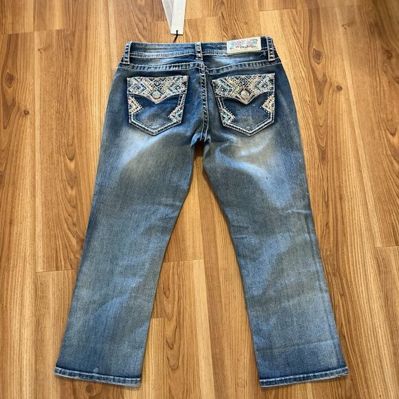 Grace In La Woman's Bling Rhinestone Embroider Capri Jeans Sz 28 - Picture 5 of 11